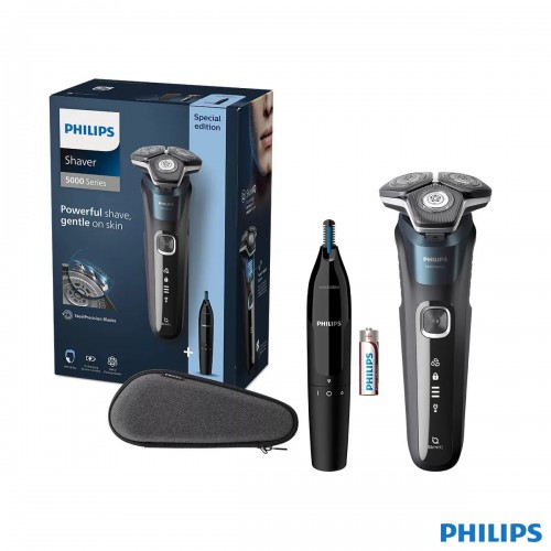 מכונת גילוח פיליפס Philips Series 5000 S5889/11 Wet & Dry כולל טרימר נשלף, קוצץ שערות אף ונרתיק נסיעות מכונת גילוח פיליפס Philips Series 5000 S5889/11 Wet & Dry כולל טרימר נשלף, קוצץ שערות אף ונרתיק נסיעות