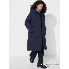 מעיל ארוך UNIQLO לנשים עם קפוצ'ון בצבע כחול נייבי